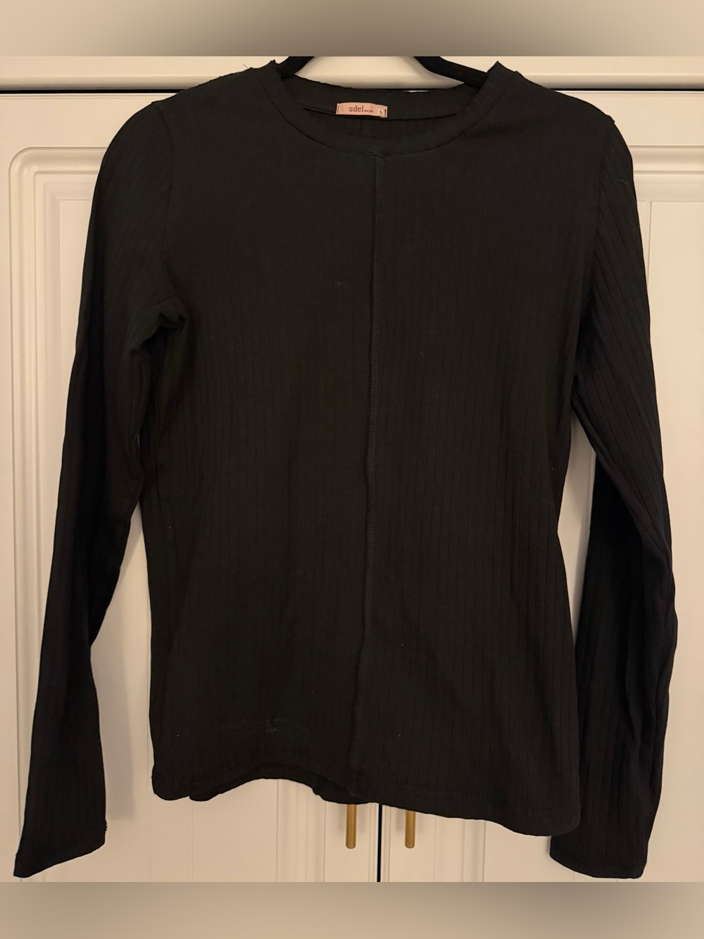 Udel New York Black Ribbed Long Sleeve Top Size Large